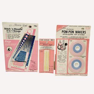 3 New Marcia Lynn Stitch 'N Needle Gauge Pom Pon Maker and Yarn Needles